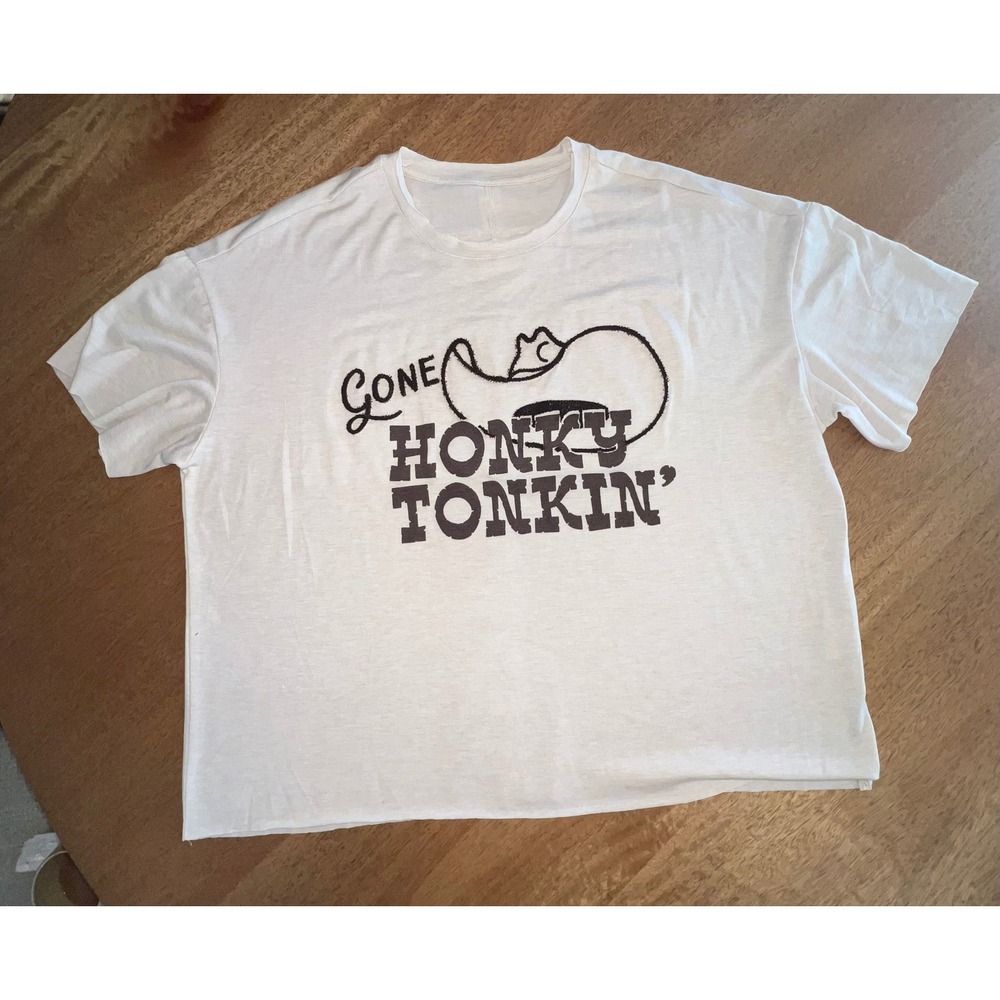 Turquoise Haven Gone Honky Tonkin Graphic Tee Cream Western Crop Top Large